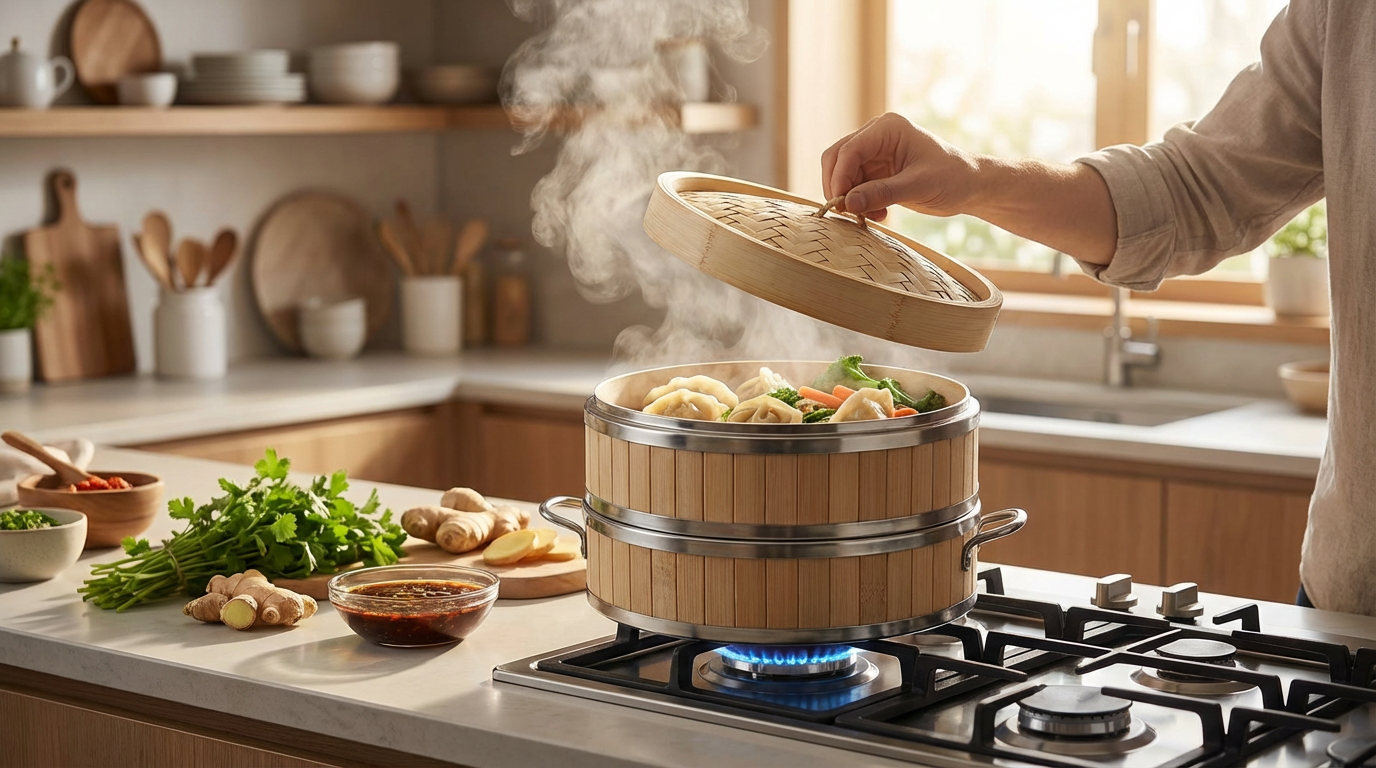 Authentic 2-Tier Bamboo Steamer - Traditional Asian Cooking Made Si...