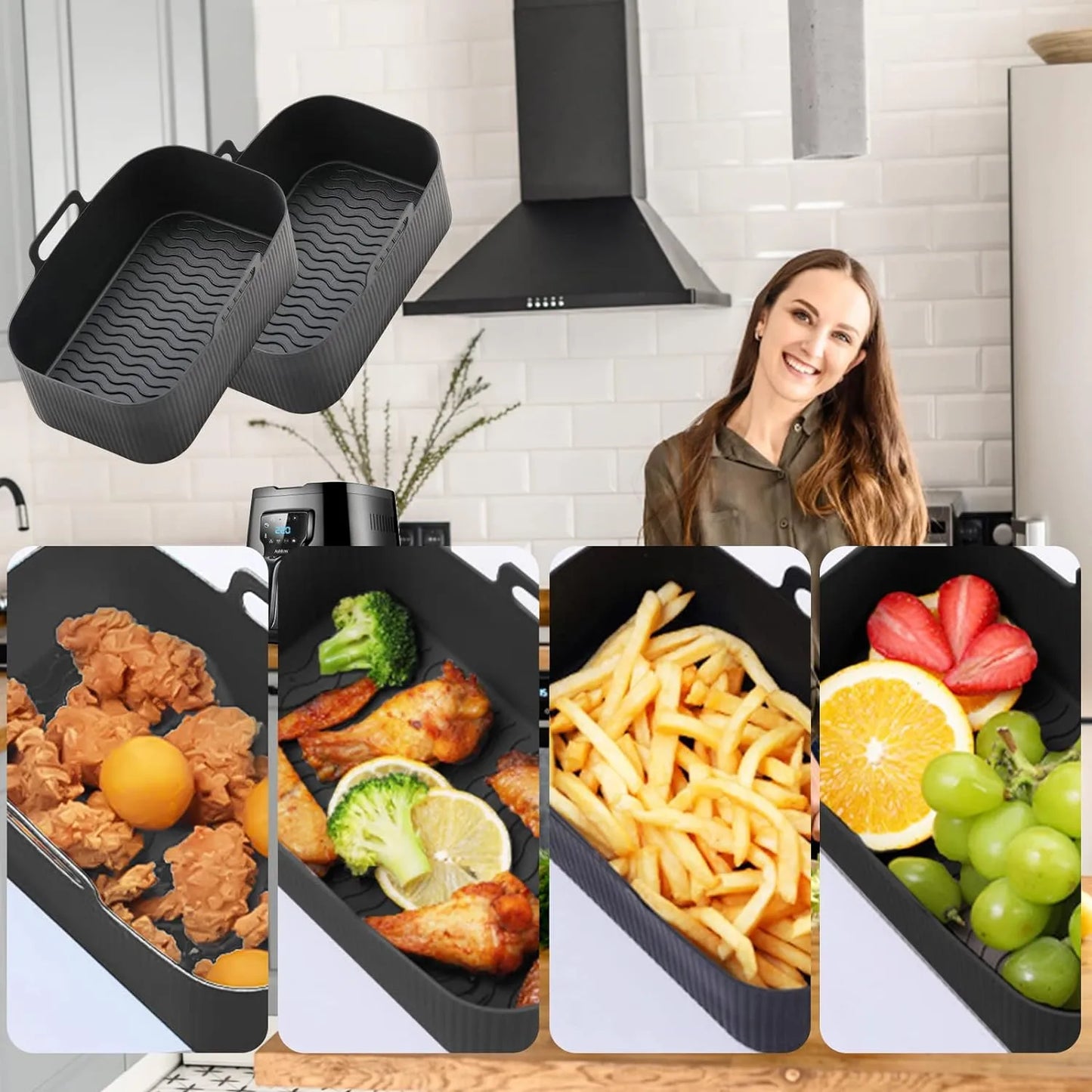 Silicone Air Fryer Liner, 2 Pcs Air Fryer Liners Reusable for Ninja Air Fryer - ZR Online Solutions
