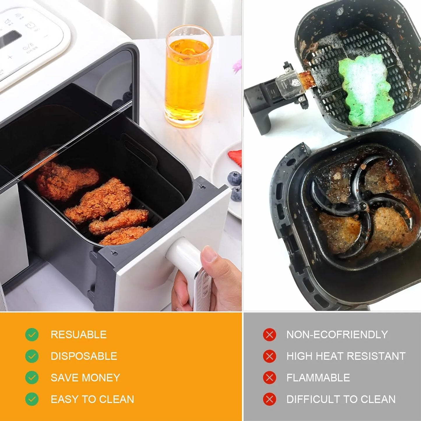 Silicone Air Fryer Liner, 2 Pcs Air Fryer Liners Reusable for Ninja Air Fryer - ZR Online Solutions