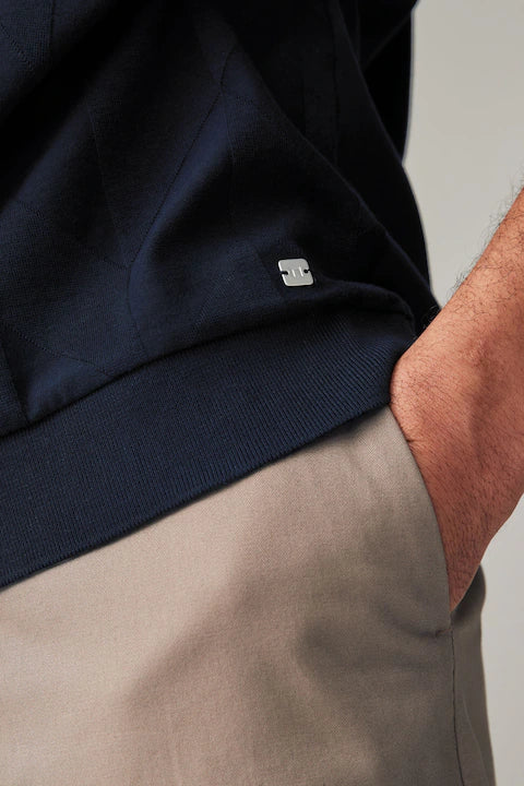 Navy Tan Regular Fit 100% Cotton Smart Zip-Neck Polo Shirt - ZR Online Solutions