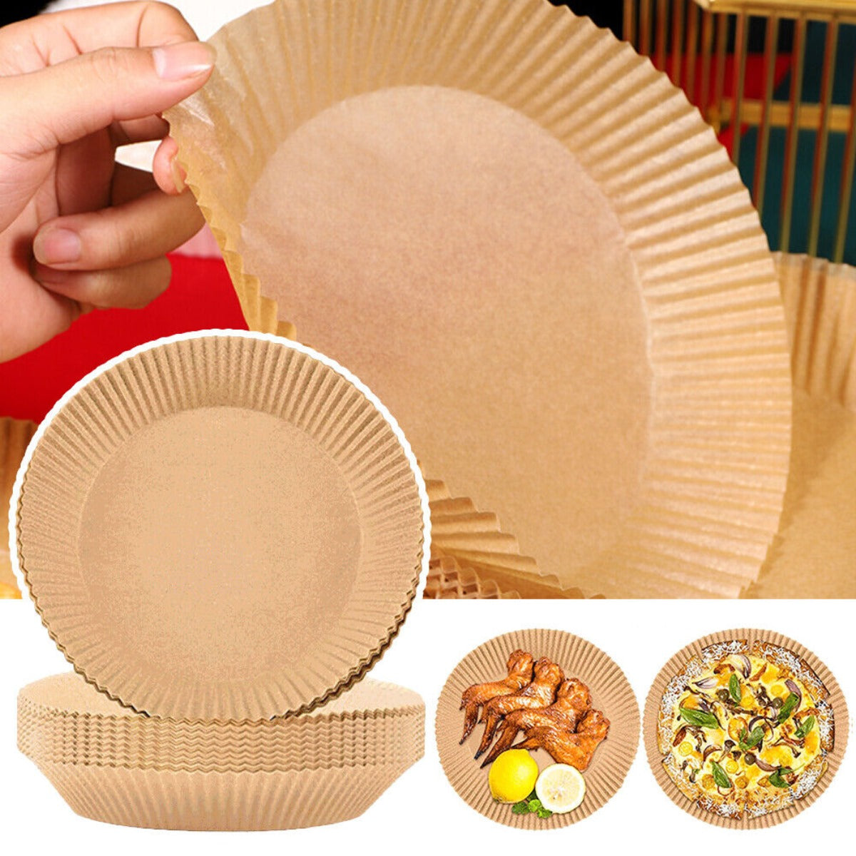 Air Fryer Paper Liners Disposable: 100PCS Round Air fryer Oven Insert Parchment Sheets Grease and Water Proof Non Stick Basket Liners for Baking Cooking Air Fryer Paper Liners, Air Fryer Liner Disposable for Microwave