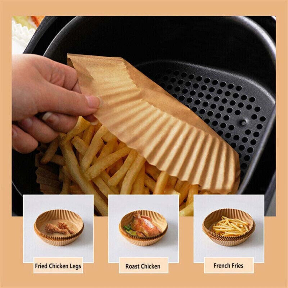 Air Fryer Paper Liners Disposable: 100PCS Round Air fryer Oven Insert Parchment Sheets Grease and Water Proof Non Stick Basket Liners for Baking Cooking Air Fryer Paper Liners, Air Fryer Liner Disposable for Microwave