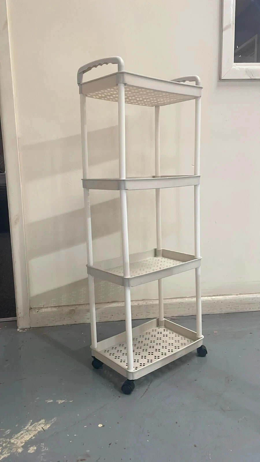 Four-Tier Rolling Storage Cart - Compact White Organizer For Any Space
