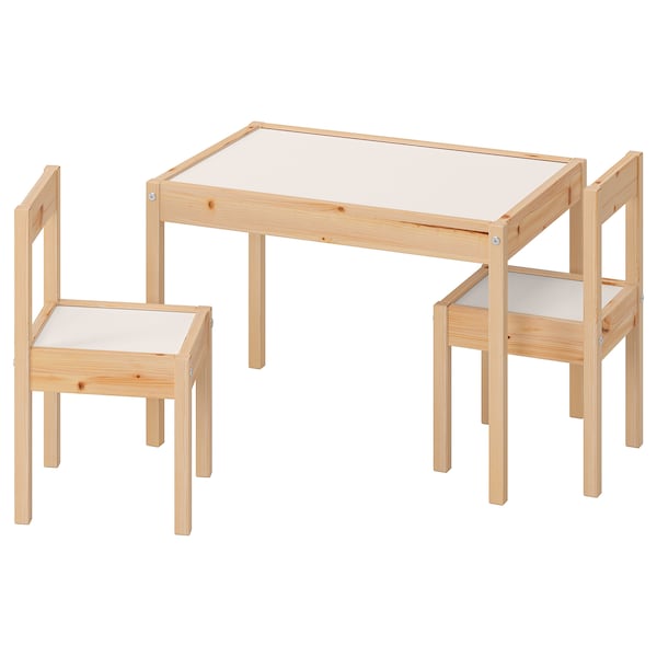 LATT Children's Table with 2 Chairs White/Pine Solid Wood Table - ZR Online Solutions