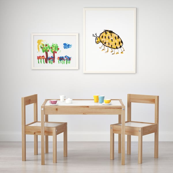 LATT Children's Table with 2 Chairs White/Pine Solid Wood Table - ZR Online Solutions
