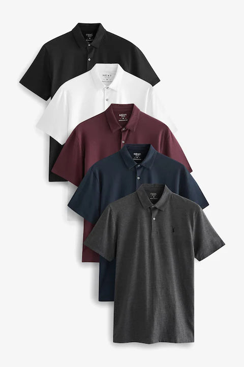 Navy/White/Burgundy/Black/Grey Regular Fit Regular Fit Short Sleeve Jersey Polo Shirts 5 Pack - ZR Online Solutions