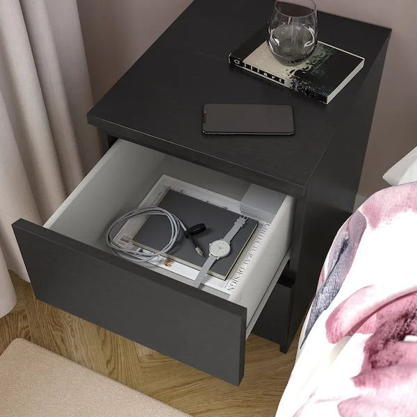 MALM Chest of 2 Drawers Black Brown Bed Side Table - ZR Online Solutions