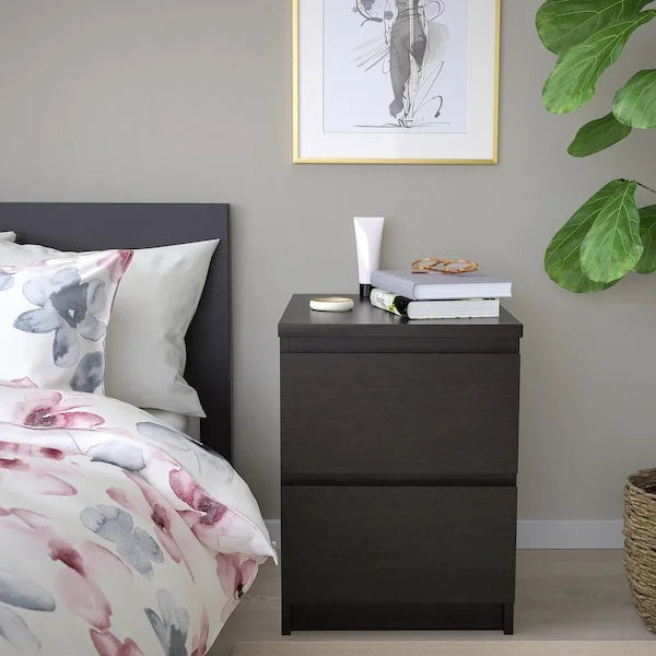 MALM Chest of 2 Drawers Black Brown Bed Side Table - ZR Online Solutions
