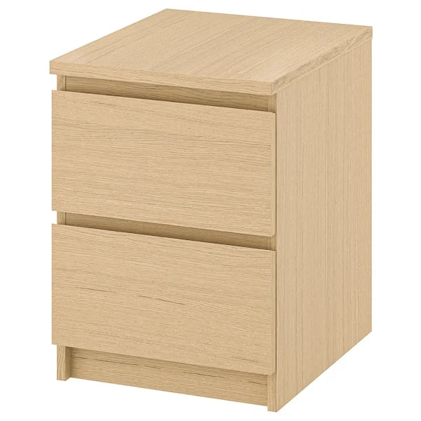 MALM Chest of 2 Drawers White Stained Oak Veneer Bed Side Table - ZR Online Solutions