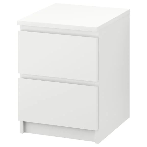MALM Chest of 2 Drawers White Bed Side Table - ZR Online Solutions