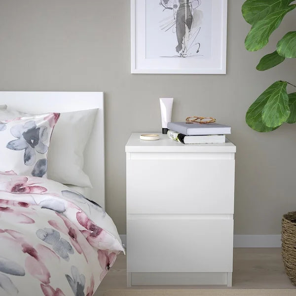 MALM Chest of 2 Drawers White Bed Side Table - ZR Online Solutions