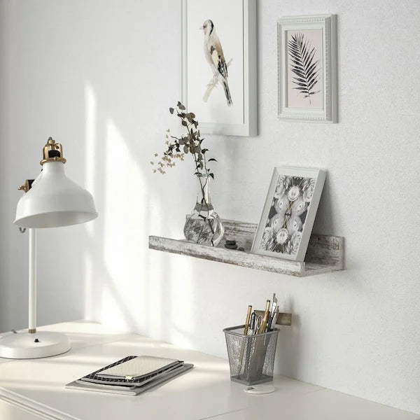 MOSSLANDA 55cm Picture Ledge White Stained Pine Effect Wall Mounted Photo Shelf - ZR Online Solutions