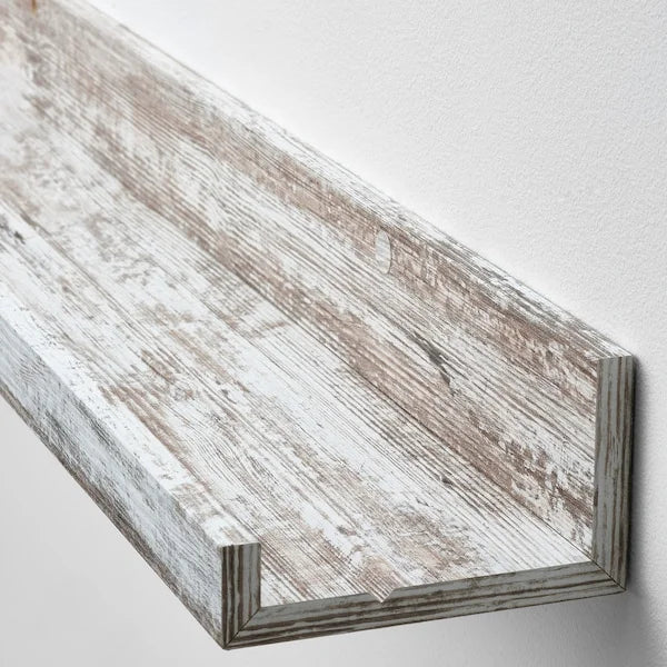 MOSSLANDA 55cm Picture Ledge White Stained Pine Effect Wall Mounted Photo Shelf - ZR Online Solutions