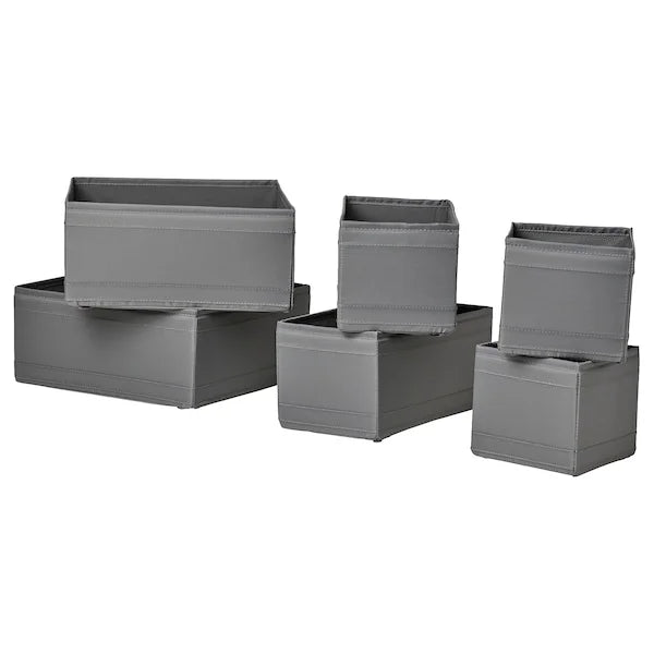 SKUBB Box Set of 6 Dark Grey Stackable Drawer Storage Basket - ZR Online Solutions