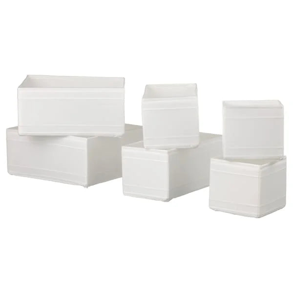 SKUBB Box Set of 6 White Stackable Drawer Storage Basket - ZR Online Solutions