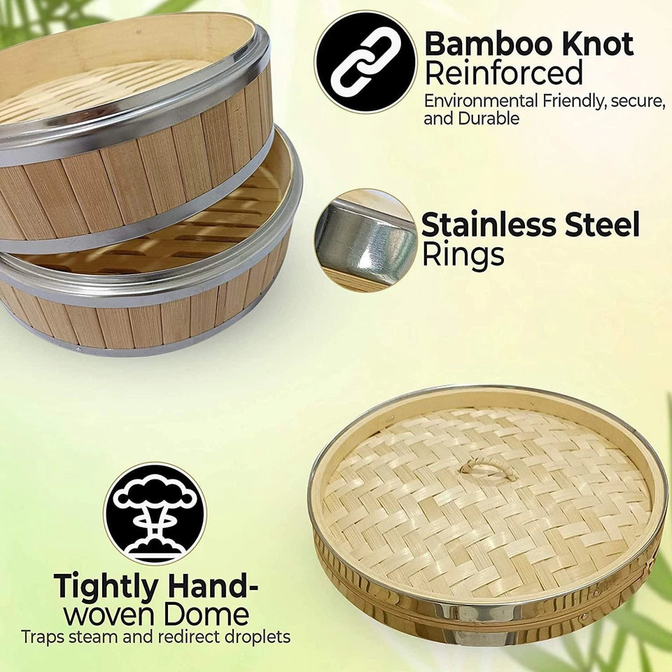 Authentic 2-Tier Bamboo Steamer - Traditional Asian Cooking Made Si...