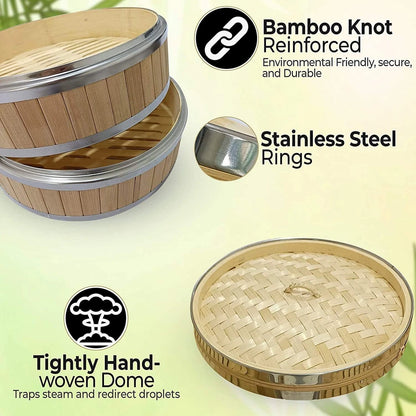 Authentic 2-Tier Bamboo Steamer - Traditional Asian Cooking Made Si...