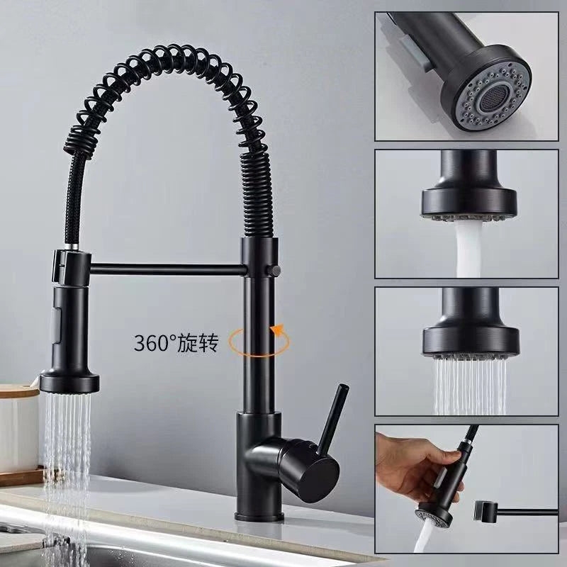 Professional Black Kitchen Faucet With Flexible Pull-Out Spray Hose