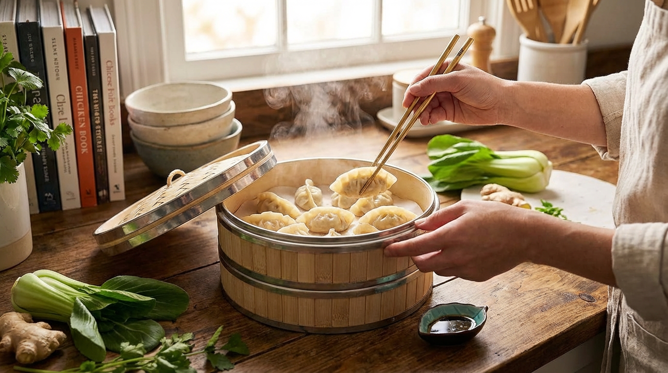 Authentic 2-Tier Bamboo Steamer - Traditional Asian Cooking Made Si...