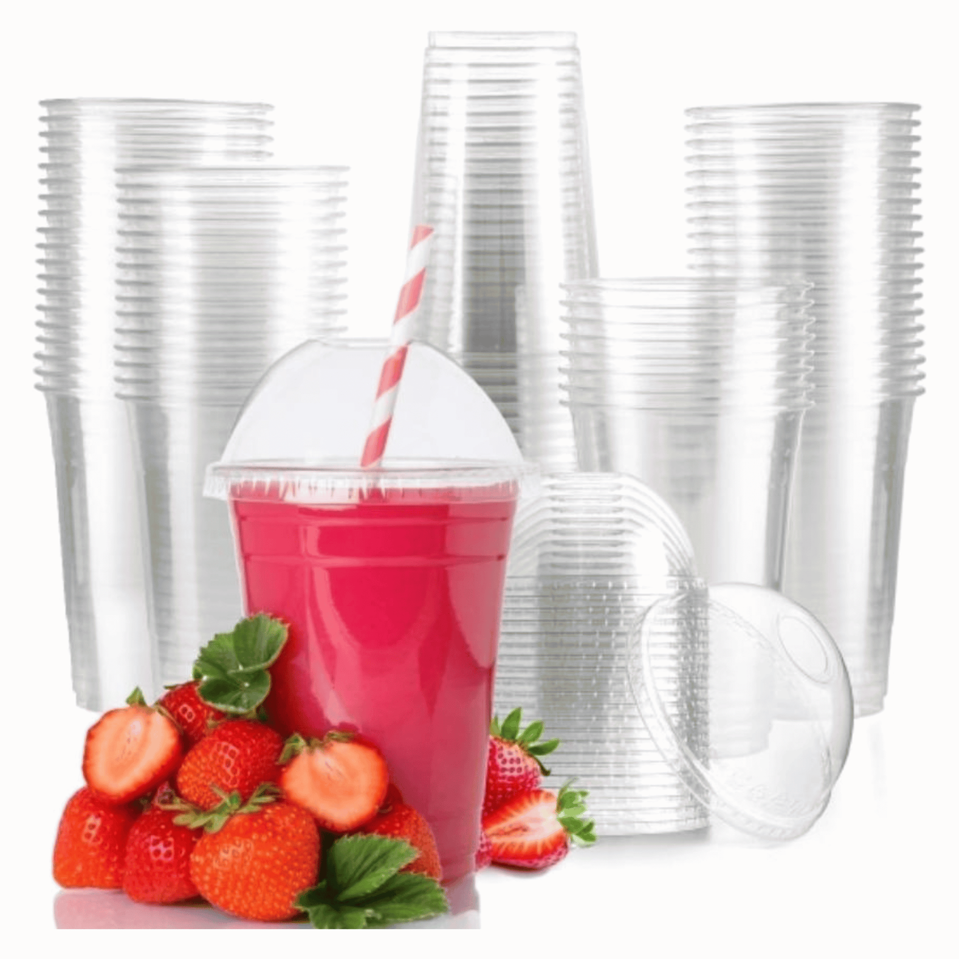 12oz/16oz PET smoothie cups with dome lids, leak-proof clear cups ideal for milkshakes, smoothies and cold drinks UK