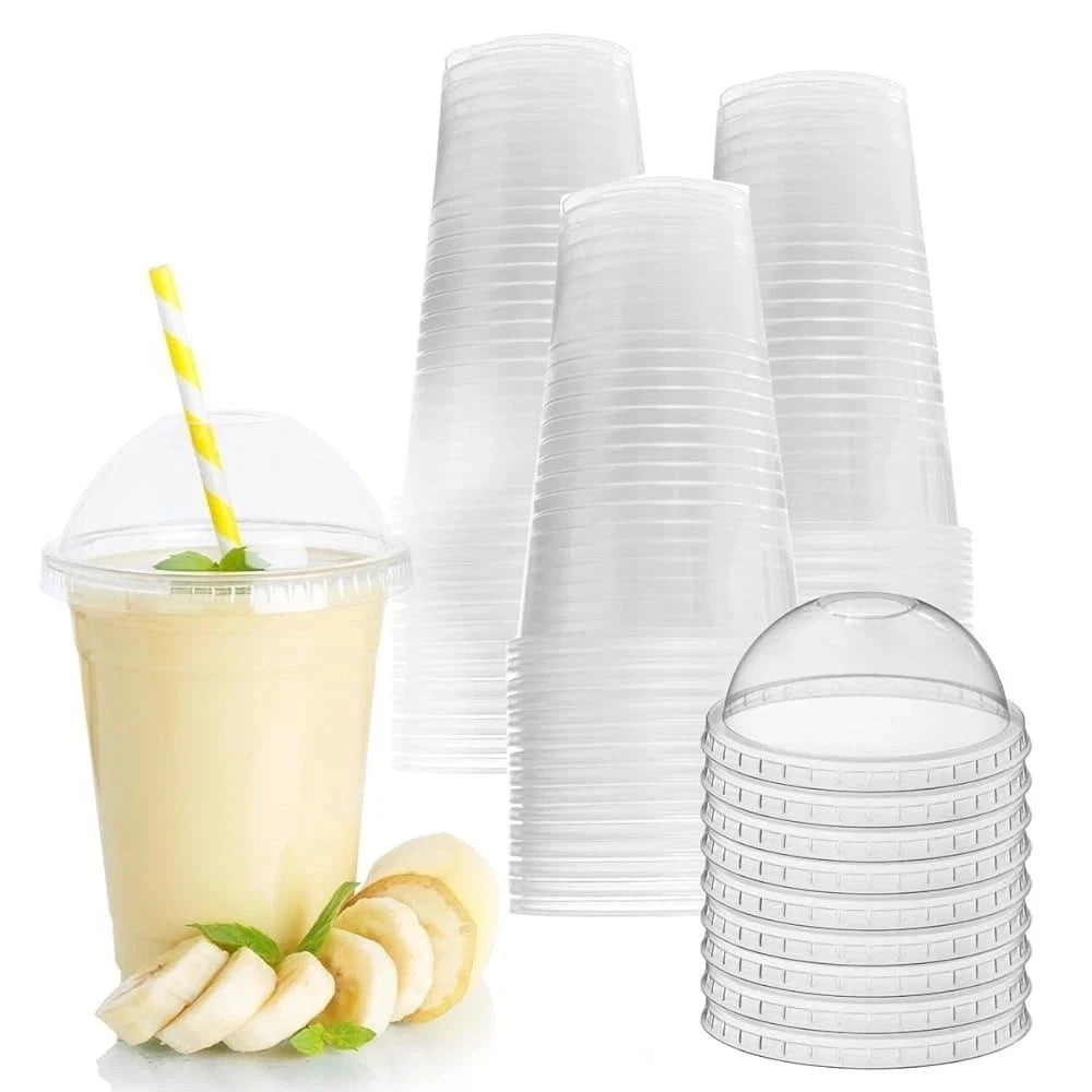 Transparent rPET clear PET smoothie cups with dome lids, food-safe reusable cups for smoothies and cold drinks UK