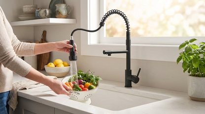 Professional Black Kitchen Faucet With Flexible Pull-Out Spray Hose