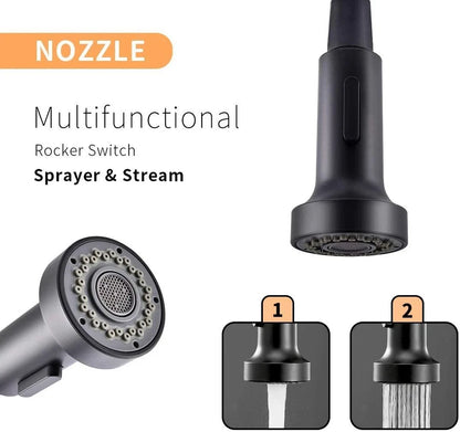 Professional Black Kitchen Faucet With Flexible Pull-Out Spray Hose