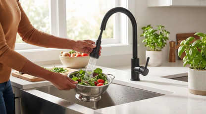 Professional Black Kitchen Faucet With Flexible Pull-Out Spray Hose