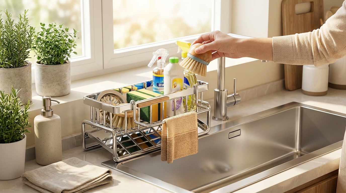 Streamlined Stainless Steel Sink Drain Rack For Clutter-Free Kitchen