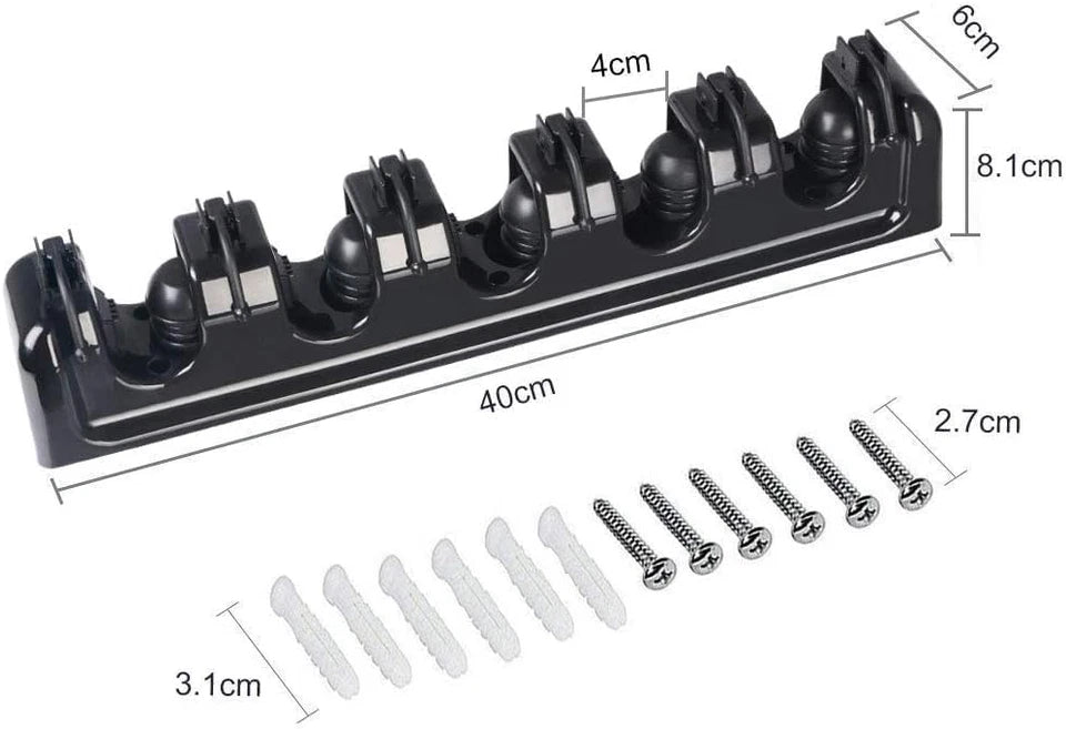 Heavy-Duty Broom Holder With 5 Mounting Screws For Secure Storage