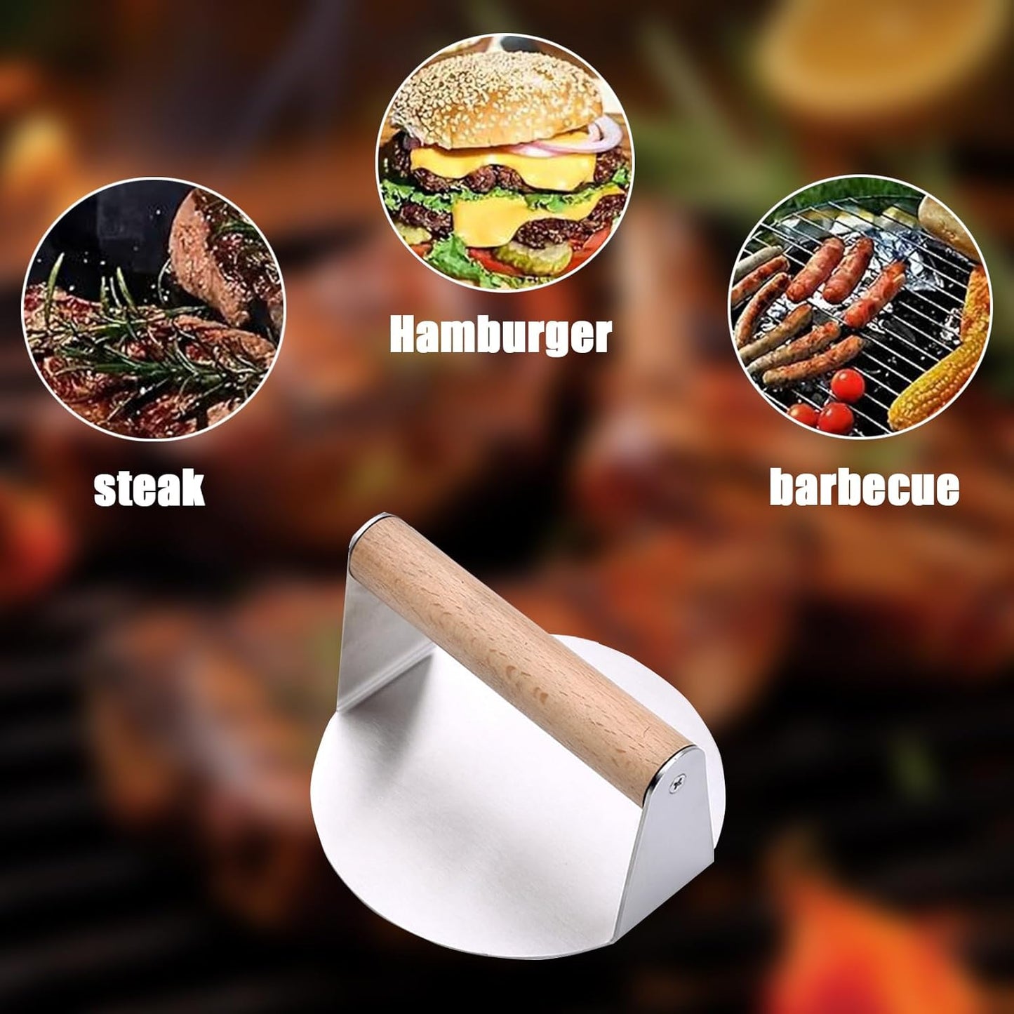 Gourmet Steel Burger Smasher With Wooden Handle For Perfect Patties