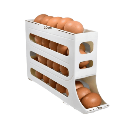 4 Tier Egg Holder for Fridge – Automatic Rolling Egg Dispenser – Space-Saving Organizer