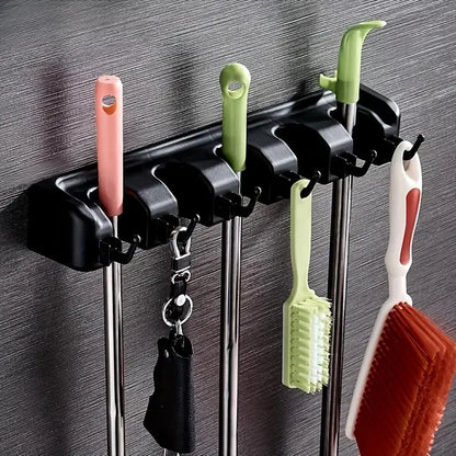 Heavy-Duty Broom Holder With 5 Mounting Screws For Secure Storage