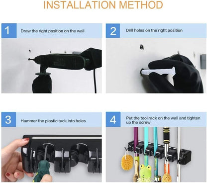 Heavy-Duty Broom Holder With 5 Mounting Screws For Secure Storage