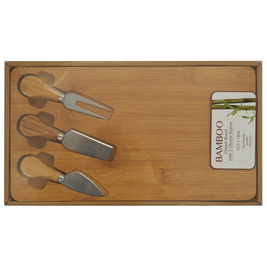 Bamboo Cheese Board with 3 Cheese Knives - Brown Cutting Board - ZR Online Solutions