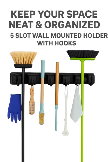 Heavy-Duty Broom Holder With 5 Mounting Screws For Secure Storage