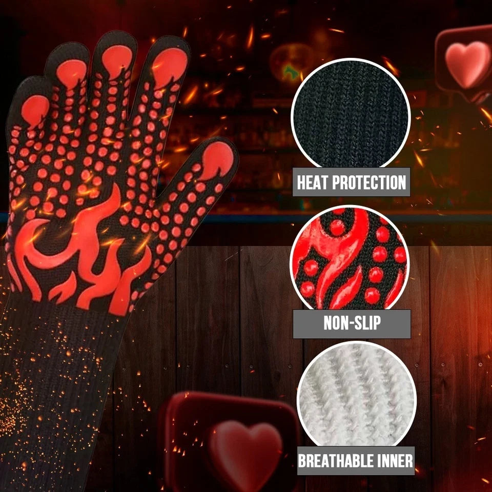Red & Black BBQ Gloves Heat Resistant Grill Oven Cooking Smoker Mitts.