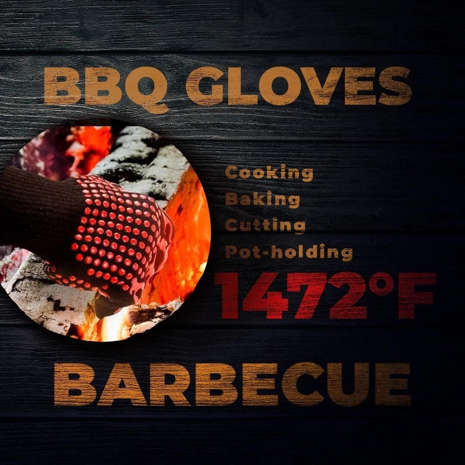 Red & Black BBQ Gloves Heat Resistant Grill Oven Cooking Smoker Mitts.