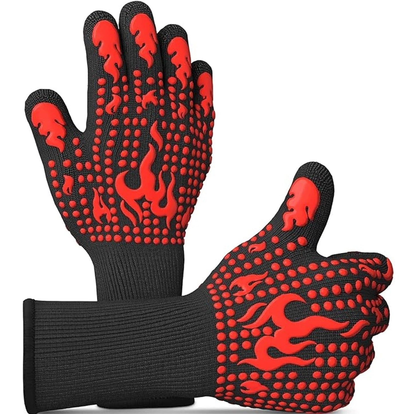 Red & Black BBQ Gloves Heat Resistant Grill Oven Cooking Smoker Mitts.