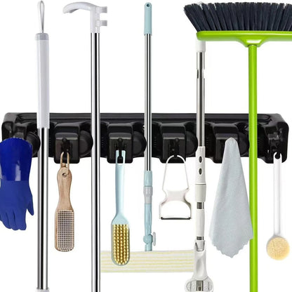 Heavy-Duty Broom Holder With 5 Mounting Screws For Secure Storage
