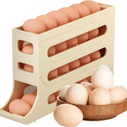 4 Tier Egg Holder for Fridge – Automatic Rolling Egg Dispenser – Space-Saving Organizer