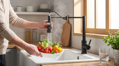 Professional Black Kitchen Faucet With Flexible Pull-Out Spray Hose