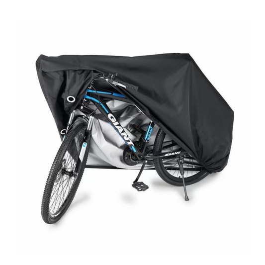 Black waterproof bike cover for outside storage, fits most bikes up to 29 inches, with lock hole and storage bag