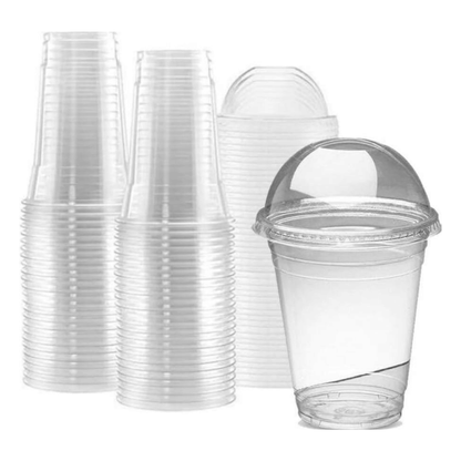 Crystal clear PET 12oz/16oz smoothie cups with dome lids, leak-proof straw hole for milkshakes and iced coffee UK