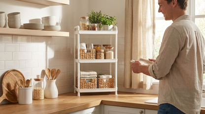 Black 4-Tier Rolling Cart - Space-Saving Storage Solution