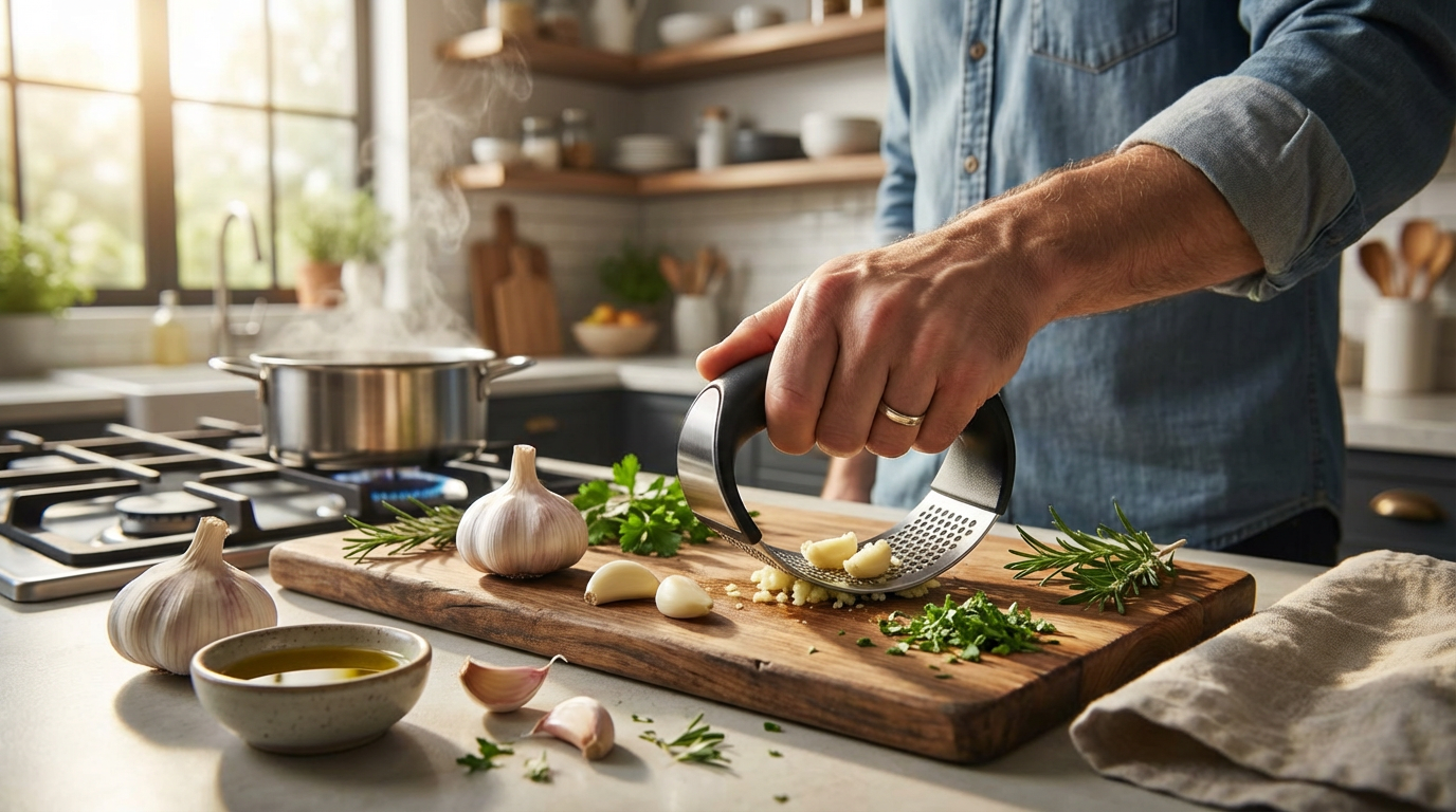 Premium Stainless Steel Garlic Press For Effortless Cooking