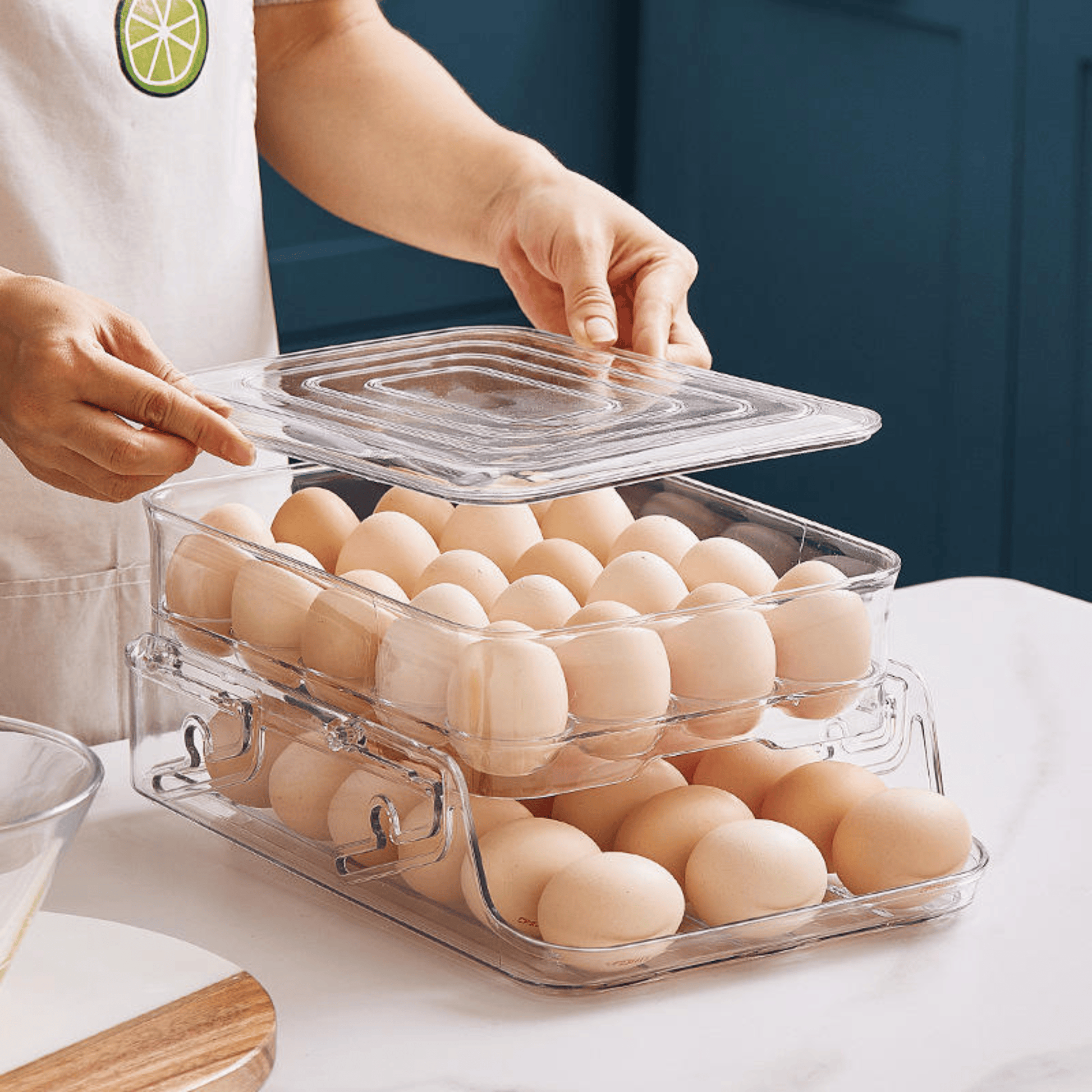 Double layer egg holder used on kitchen countertop