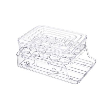 Clear transparent auto rolling egg dispenser in open position