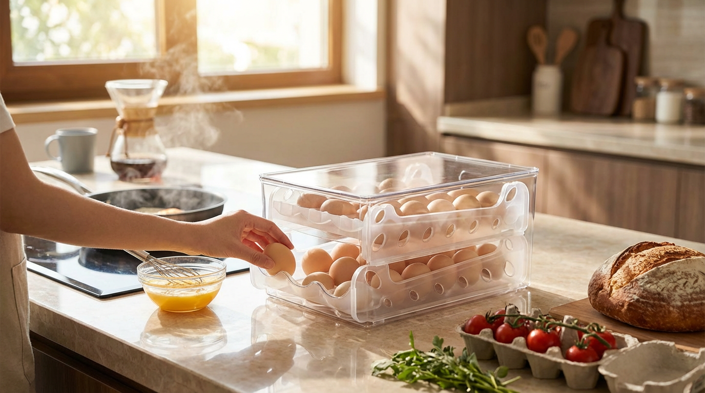 Kitchen Refrigerator High Capacity Transparent Egg Box Double Layer Stacked Egg Storage Box