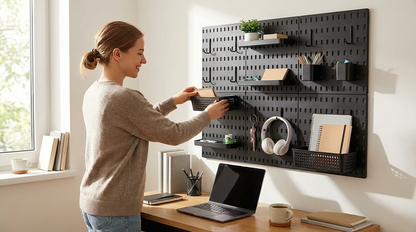 Compact Black Pegboard for Organized Tool Storage & Display